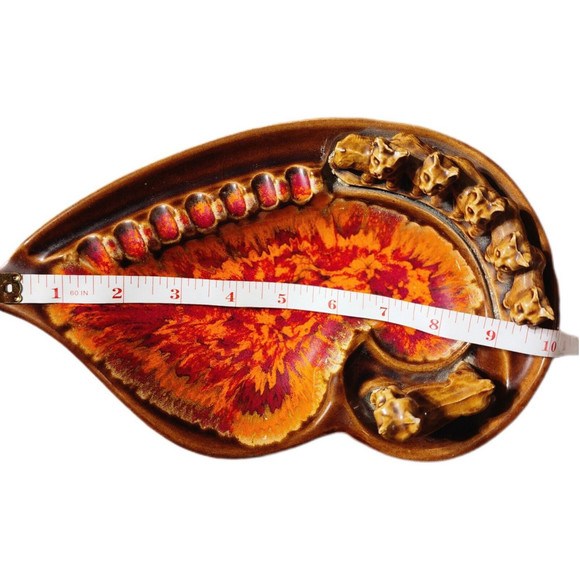 California Pottery MCM Signed  Ashtray Gold Red Orange Drip Boxer Dogs - Picture 12 of 14